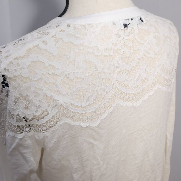 Sandro Women's Long Sleeve Lace Trim Tee - Cream - Picture 5 of 10